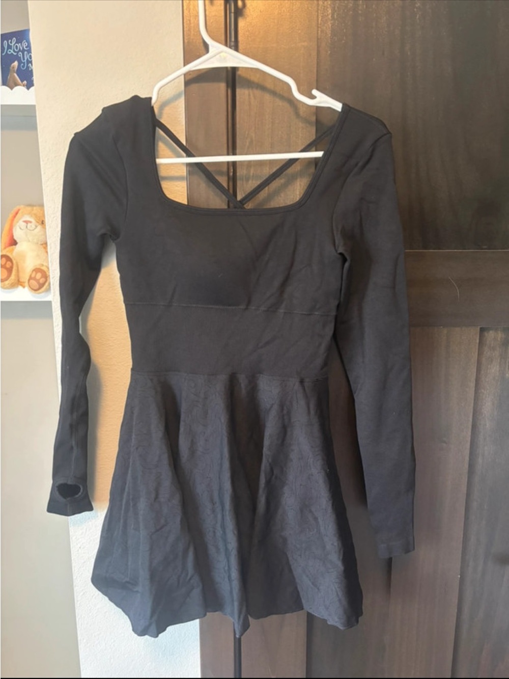 Amazon Black Long-Sleeve Square-Neck Mini Dress